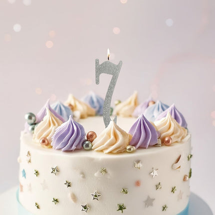 Bougie argentée 7 ans pailletée 12.5cm