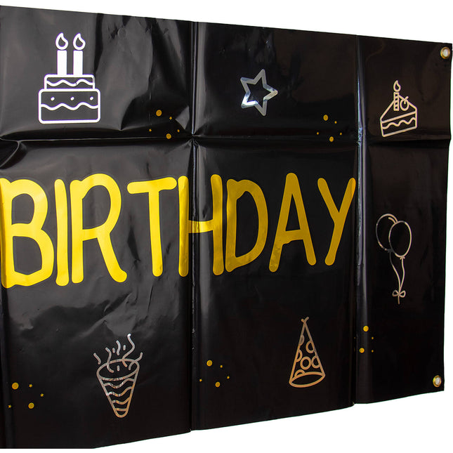 Bannière Happy Birthday Noir Or 1.6m