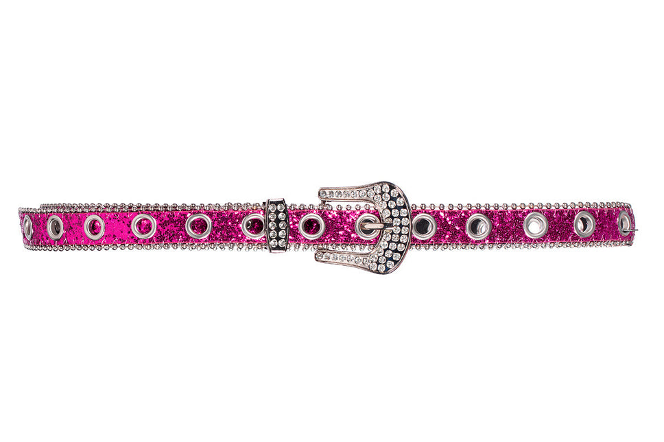 Ceinture pailletée avec boucle en strass Rose