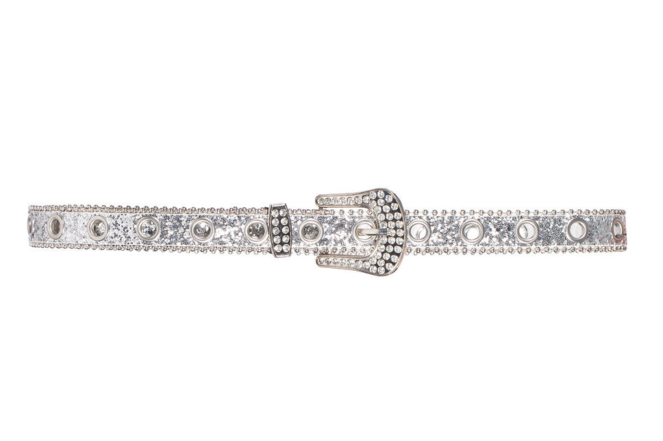 Ceinture pailletée avec boucle en strass Argent
