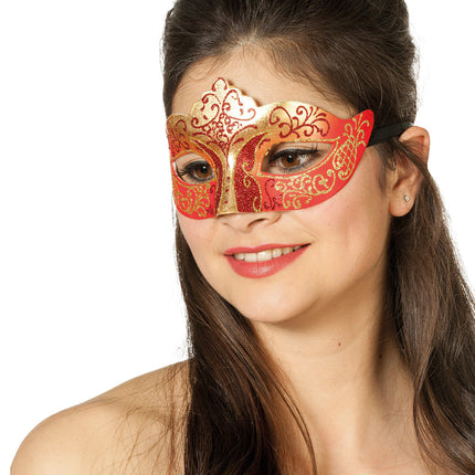Masque vénitien pour les yeux rouge or pailleté