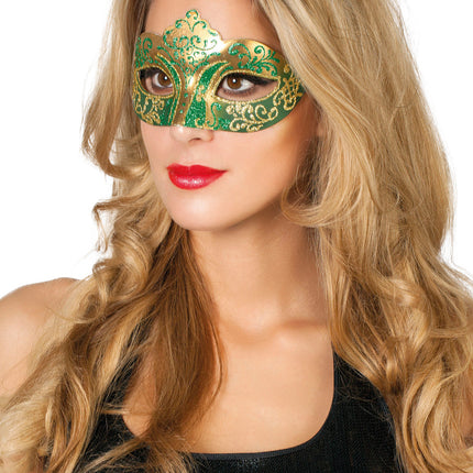Masque vénitien pour les yeux vert or pailleté