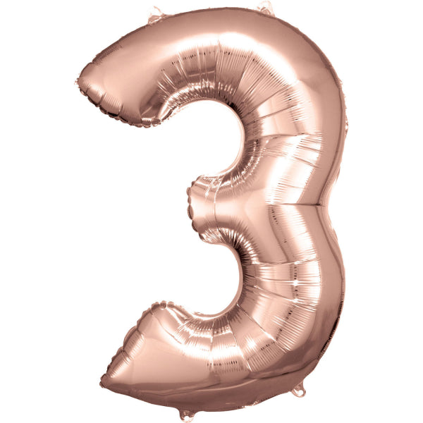 3 Year Figure Balloon Rose Gold Shiny Empty 92cm