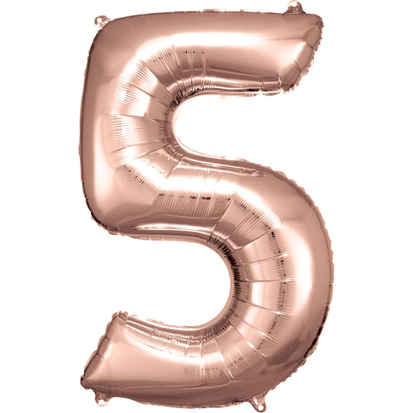 5 Year Figure Balloon Rose Gold Shiny Empty 92cm
