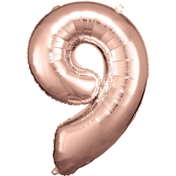 9 Year Figure Balloon Rose Gold Shiny Empty 89cm