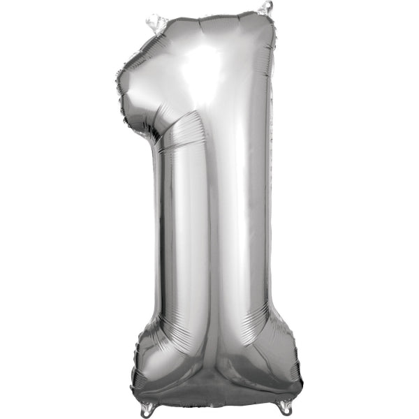 Ballon de baudruche - Numéro 1 - Argent - 88 x 38 cm