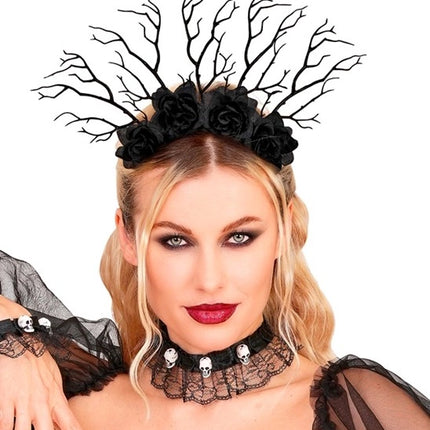 BANDEAU « LE ROI SOMBRE » AVEC DES BRANCHES ET DES ROSES NOIRES