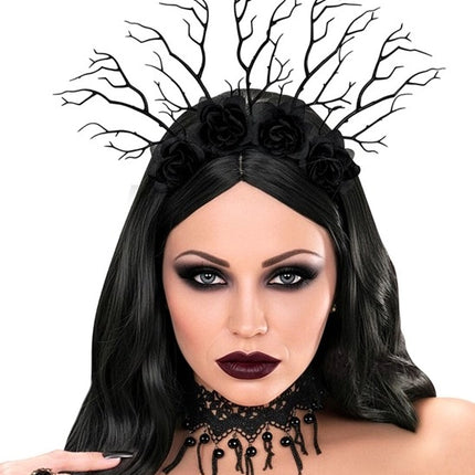 BANDEAU « LE ROI SOMBRE » AVEC DES BRANCHES ET DES ROSES NOIRES