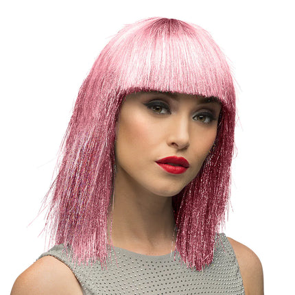 Perruque rose « Crazy » (paillettes argentées)