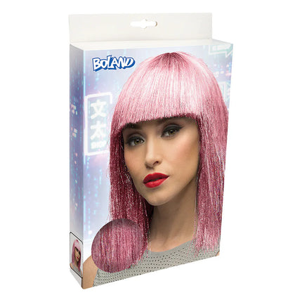 Perruque rose « Crazy » (paillettes argentées)
