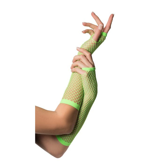 Gants sans doigts Longue résille Vert fluo