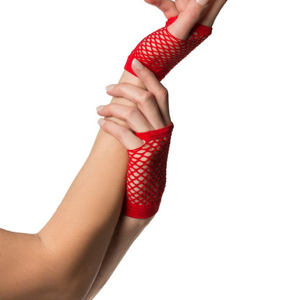 Gants sans doigts courts en résille rouge