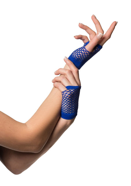 Gants sans doigts Court en résille Bleu