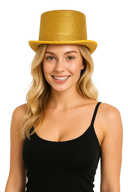 Chapeau haut pailleté or