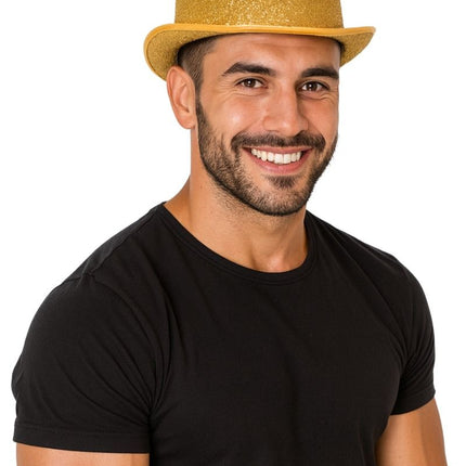 Chapeau haut pailleté or