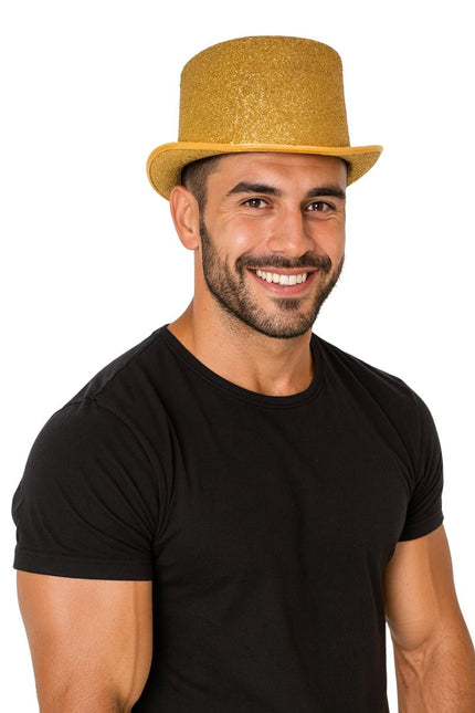 Chapeau haut pailleté or