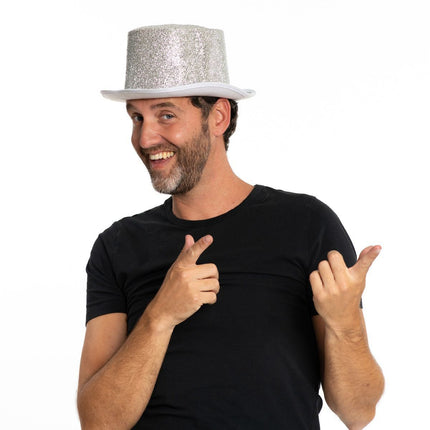 Chapeau haut pailleté argent
