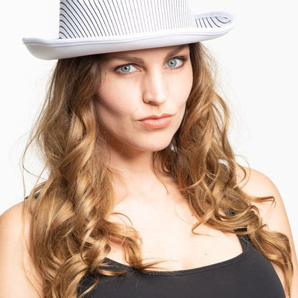 Chapeau Gangster Satin rayé blanc