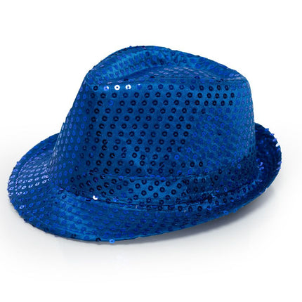 Chapeau à paillettes bleu avec lumière et piles incluses
