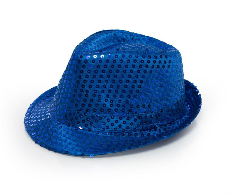 Chapeau à paillettes bleu avec lumière et piles incluses