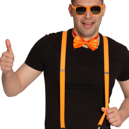 Ensemble bretelles/lunettes de protection/frappes orange fluo