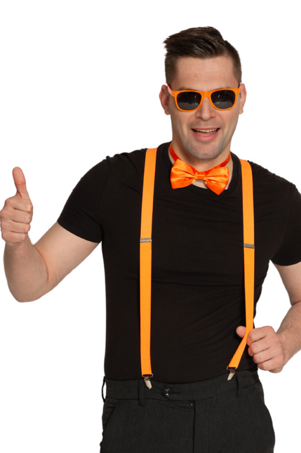 Ensemble bretelles/lunettes de protection/frappes orange fluo