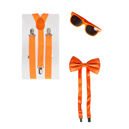 Ensemble bretelles/lunettes de protection/frappes orange fluo