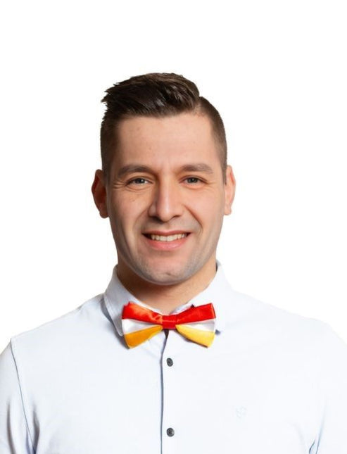 Nœud papillon rouge/blanc/jaune - paquet de 6