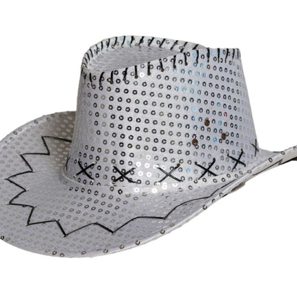 Chapeau de cow-boy paillettes argentées - paquet de 6
