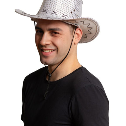 Chapeau de cow-boy paillettes argentées - paquet de 6