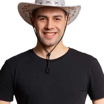 Chapeau de cow-boy paillettes argentées - paquet de 6