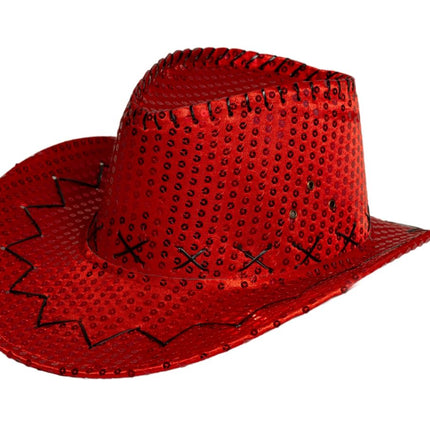 Chapeau de cow-boy paillettes rouges - paquet de 6