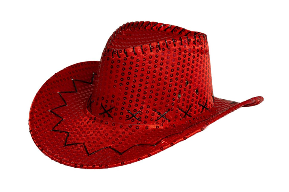 Chapeau de cow-boy paillettes rouges - paquet de 6