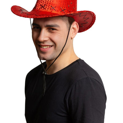 Chapeau de cow-boy paillettes rouges - paquet de 6