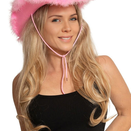 Chapeau de cow-boy pailleté avec fourrure rose - paquet de 6