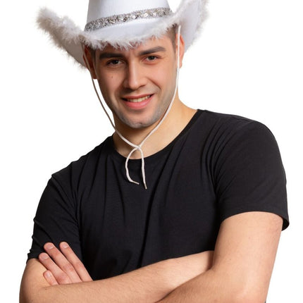 Chapeau de cow-boy pailleté avec fourrure blanche - paquet de 6