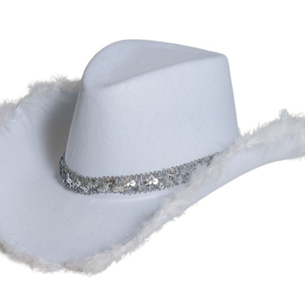 Chapeau de cow-boy pailleté avec fourrure blanche - paquet de 6