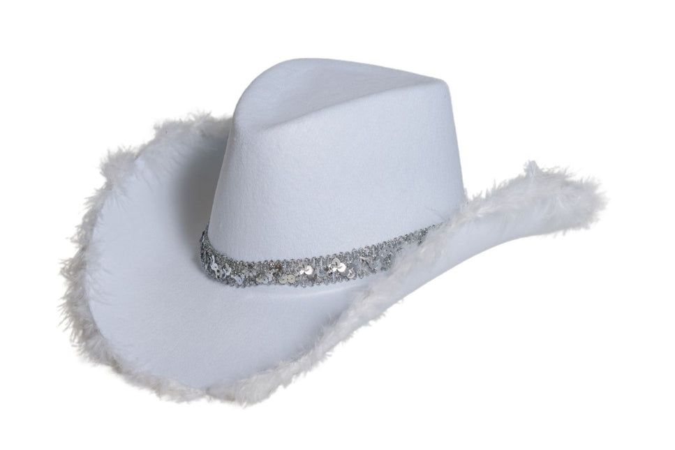 Chapeau de cow-boy pailleté avec fourrure blanche - paquet de 6