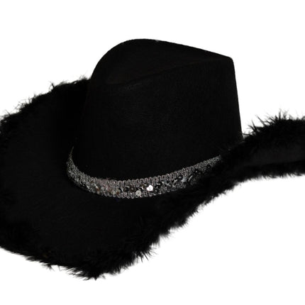 Chapeau de cow-boy pailleté avec fourrure noire - paquet de 6