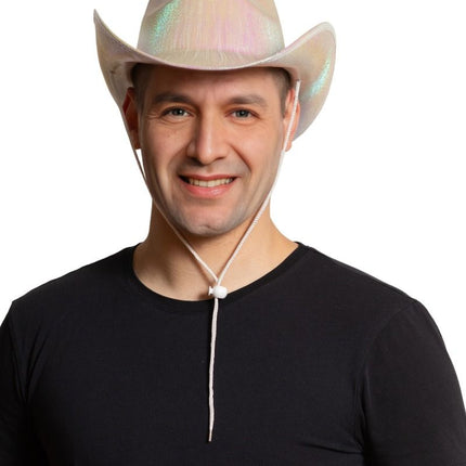 Chapeau de cow-boy argenté brillant - paquet de 6
