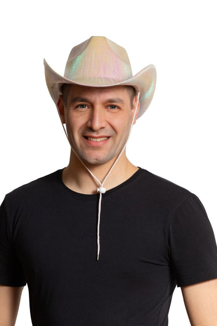 Chapeau de cow-boy argenté brillant - paquet de 6