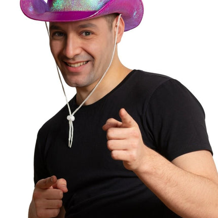 Chapeau de cow-boy rose fluo brillant - paquet de 6