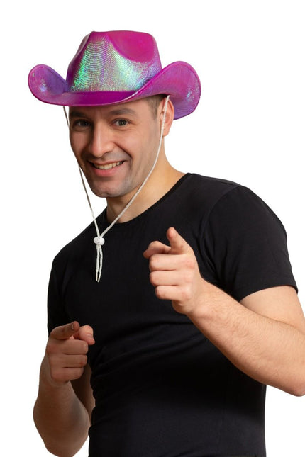 Chapeau de cow-boy rose fluo brillant - paquet de 6