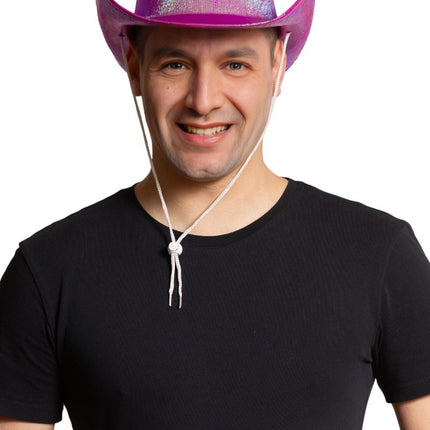 Chapeau de cow-boy rose fluo brillant - paquet de 6
