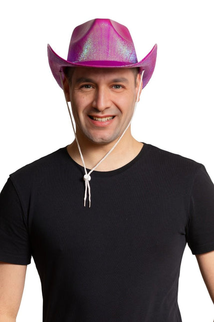 Chapeau de cow-boy rose fluo brillant - paquet de 6