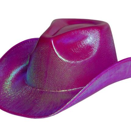 Chapeau de cow-boy rose fluo brillant - paquet de 6