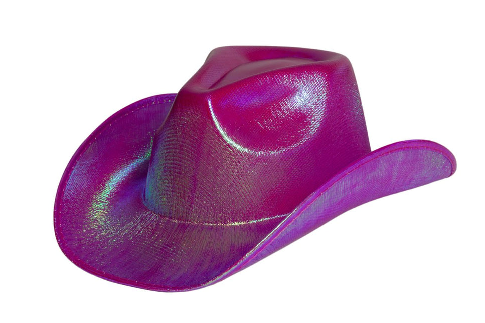 Chapeau de cow-boy rose fluo brillant - paquet de 6
