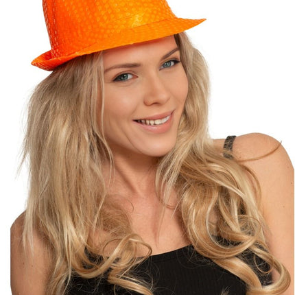 Chapeau à paillettes orange fluo - paquet de 6