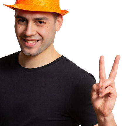 Chapeau à paillettes orange fluo - paquet de 6