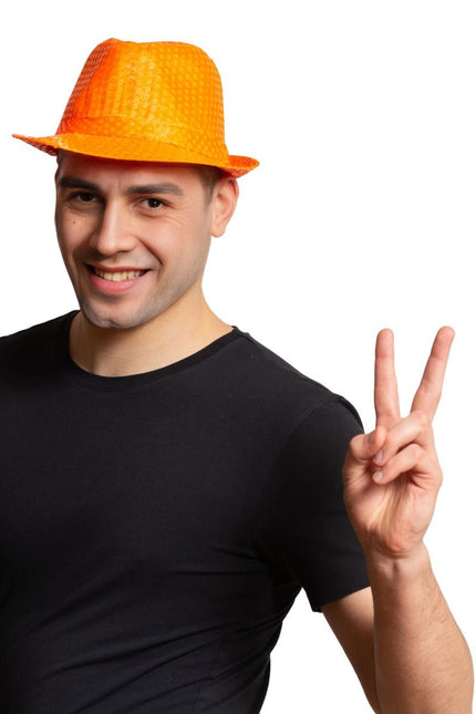 Chapeau à paillettes orange fluo - paquet de 6